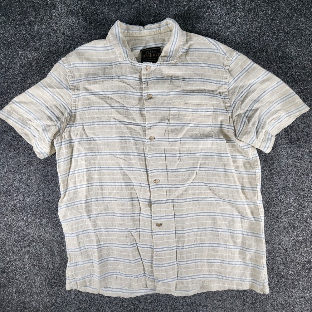 Jos A Bank Reserve 100% Linen Men's‎ Large Button Up Shirt Vacation Short Sleeve